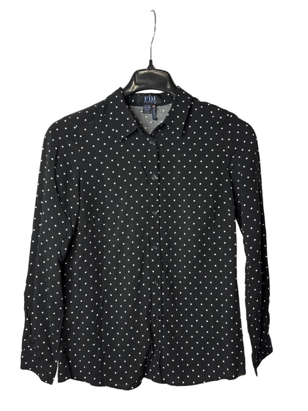 FDJ French Dressing Jeans Womens Button Front Top 4 Black White Polka Dot Y2K